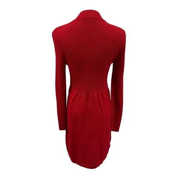 Free People Red Metallic Knit Long Sleeve Sweater Dress Small Holiday Cocktail - Picture 2 of 7